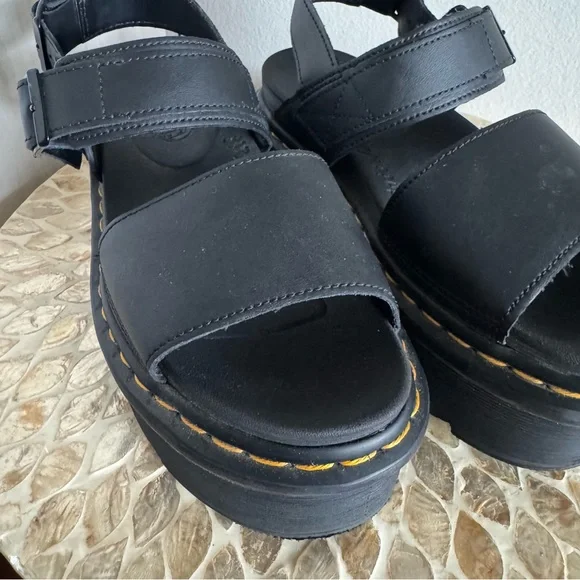 Dr Martens Black Voss Quad Platform Hydro Leather Sandals size 7 - Picture 6 of 10